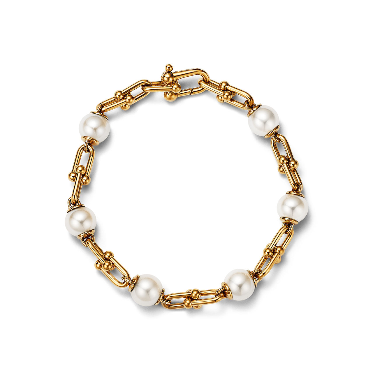 Link Bracelet in Yellow Gold with Freshwater Pearls