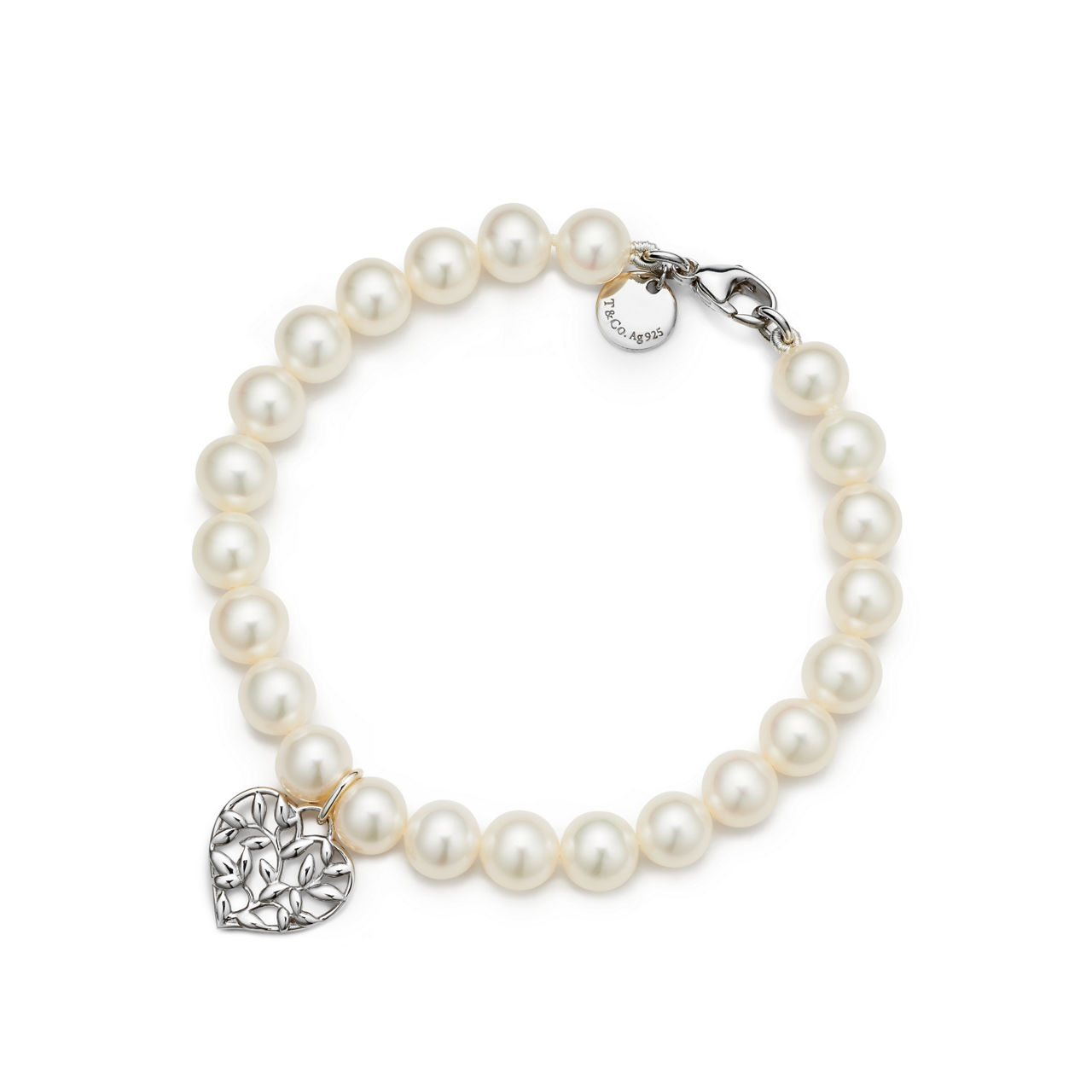 Olive Leaf Pearl Heart Bracelet