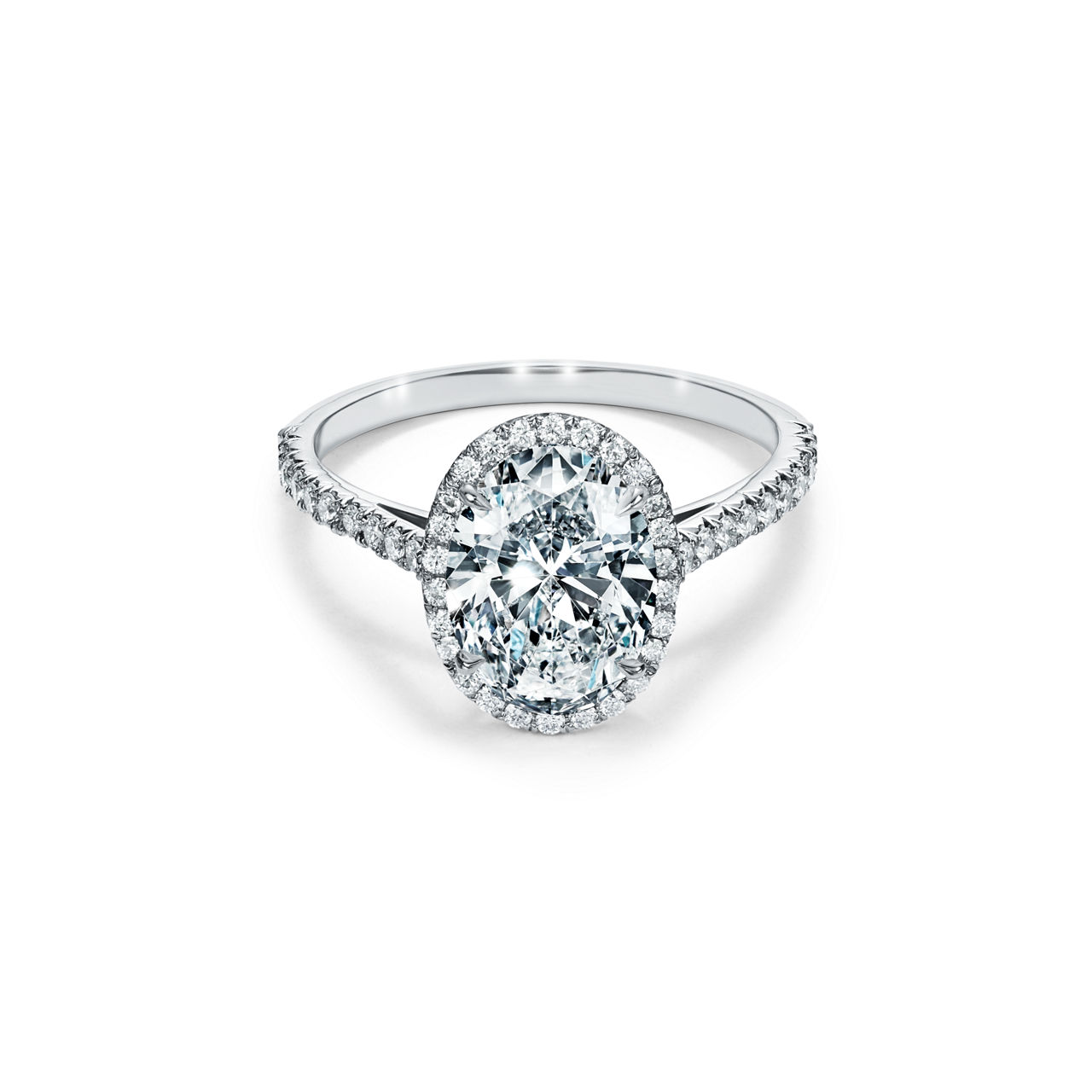 Oval Halo Engagement Ring with a Diamond Platinum Band