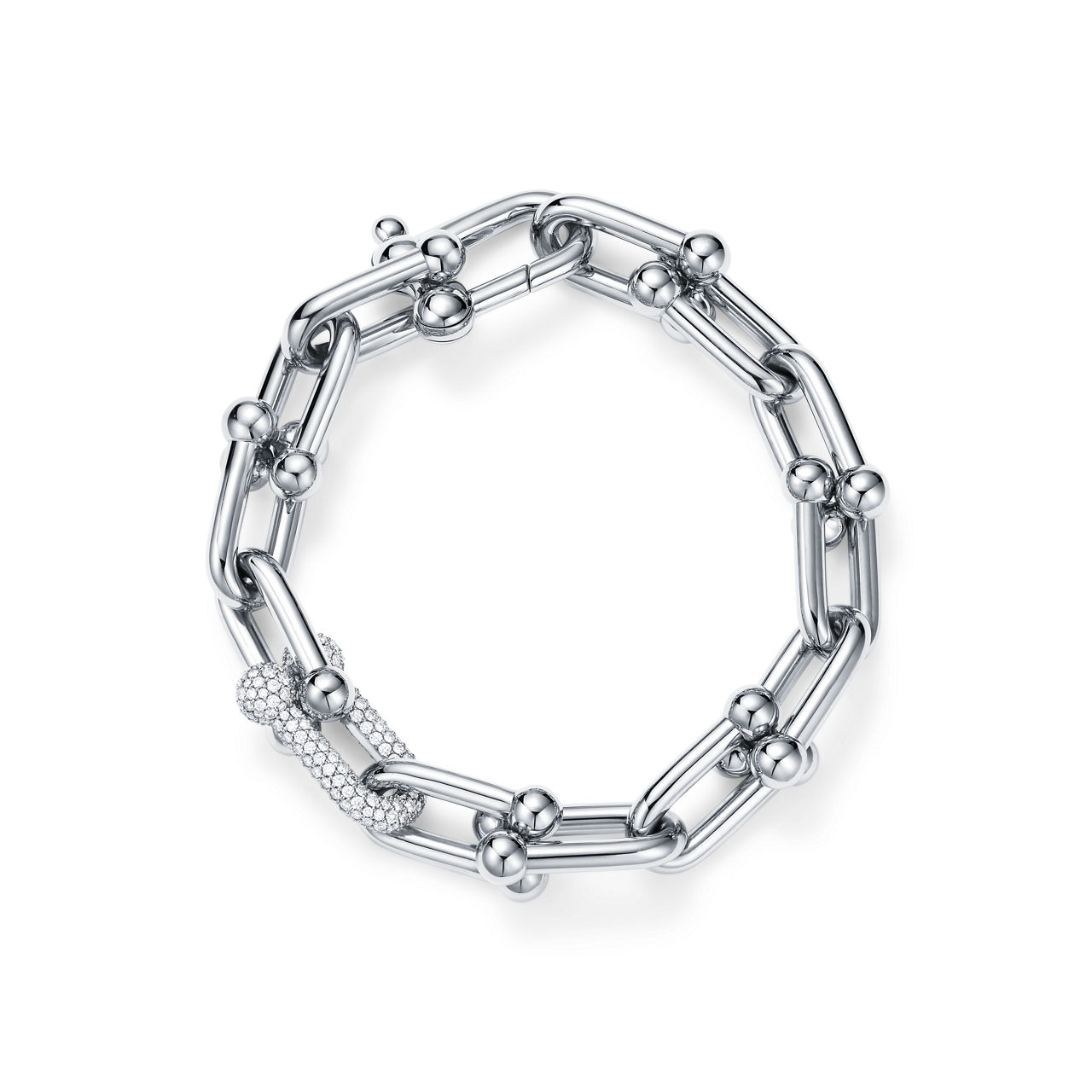 Large Link Bracelet in White Gold with Diamonds