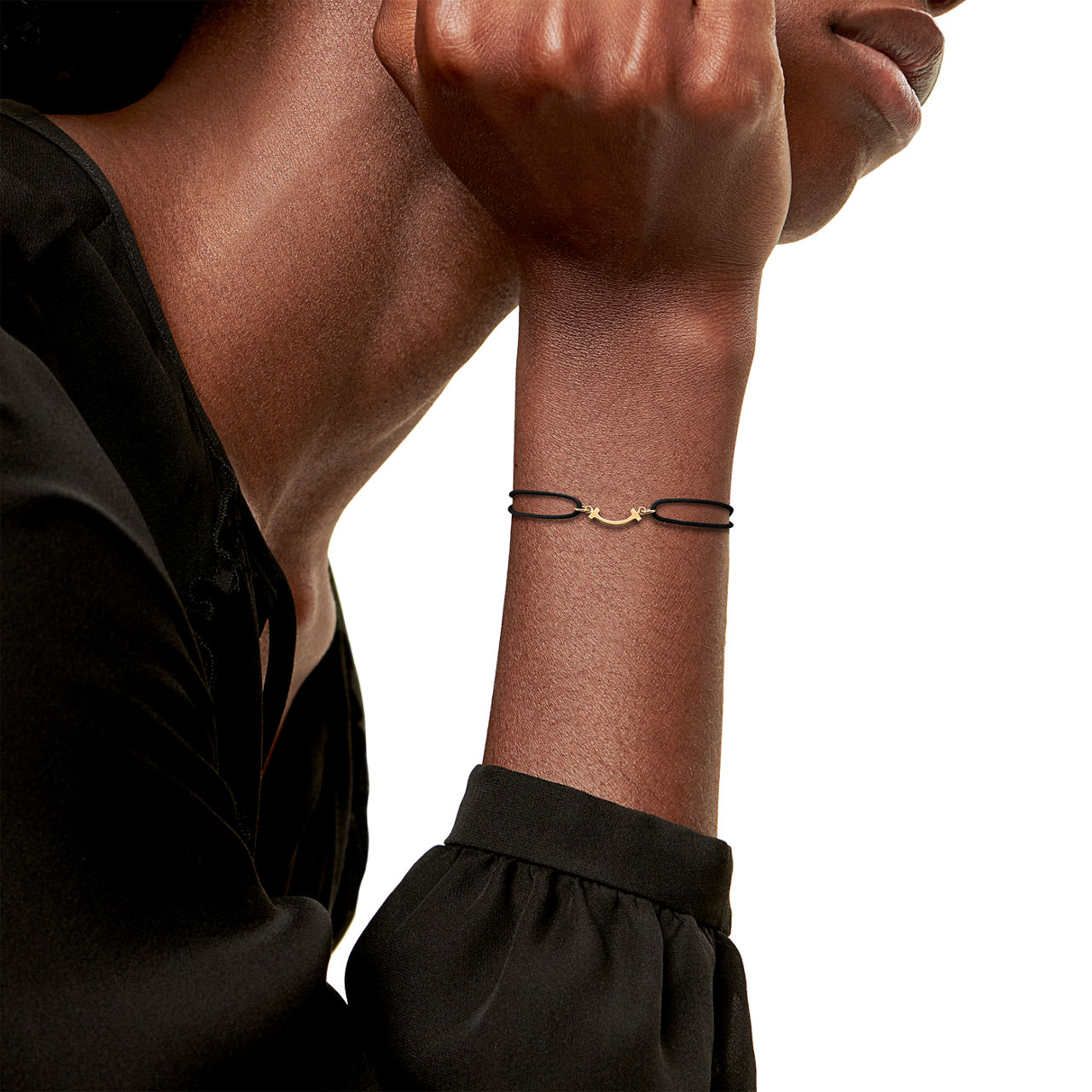 Smile Bracelet in Yellow Gold on a Black Cord