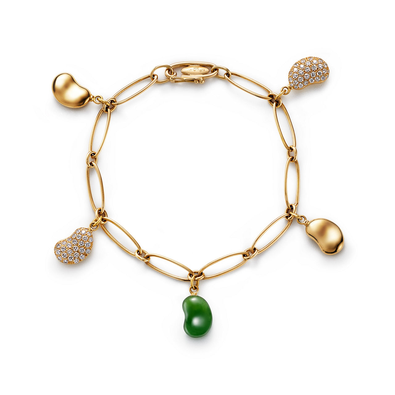 Design Bracelet in Gold with Diamonds & Green Nephrite Jade