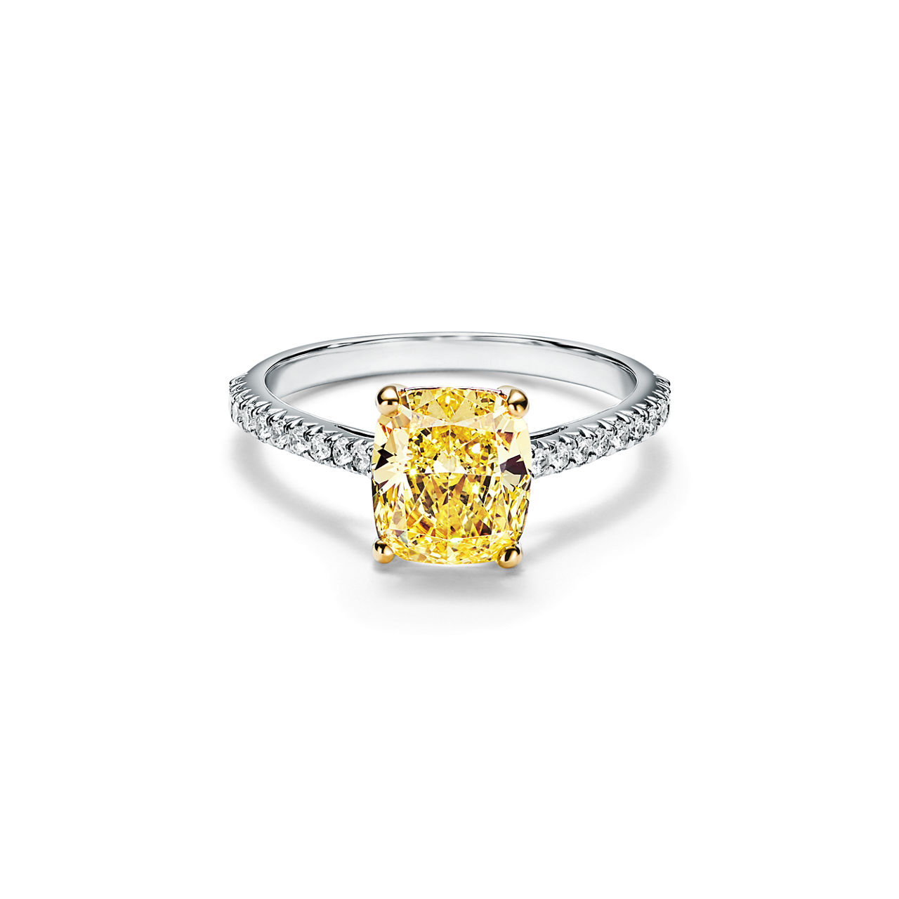 Yellow Diamond Engagement Ring with a Pavé Diamond Platinum Band