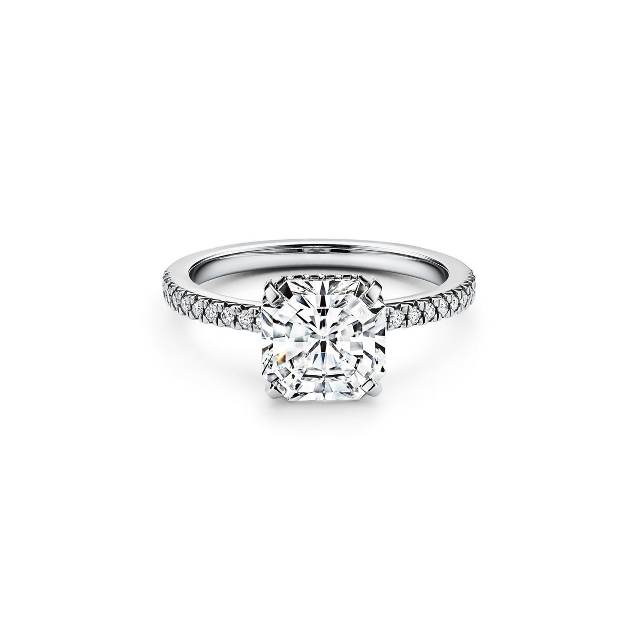 Engagement Ring with a Tiffany True® Diamond and a Platinum Diamond Band