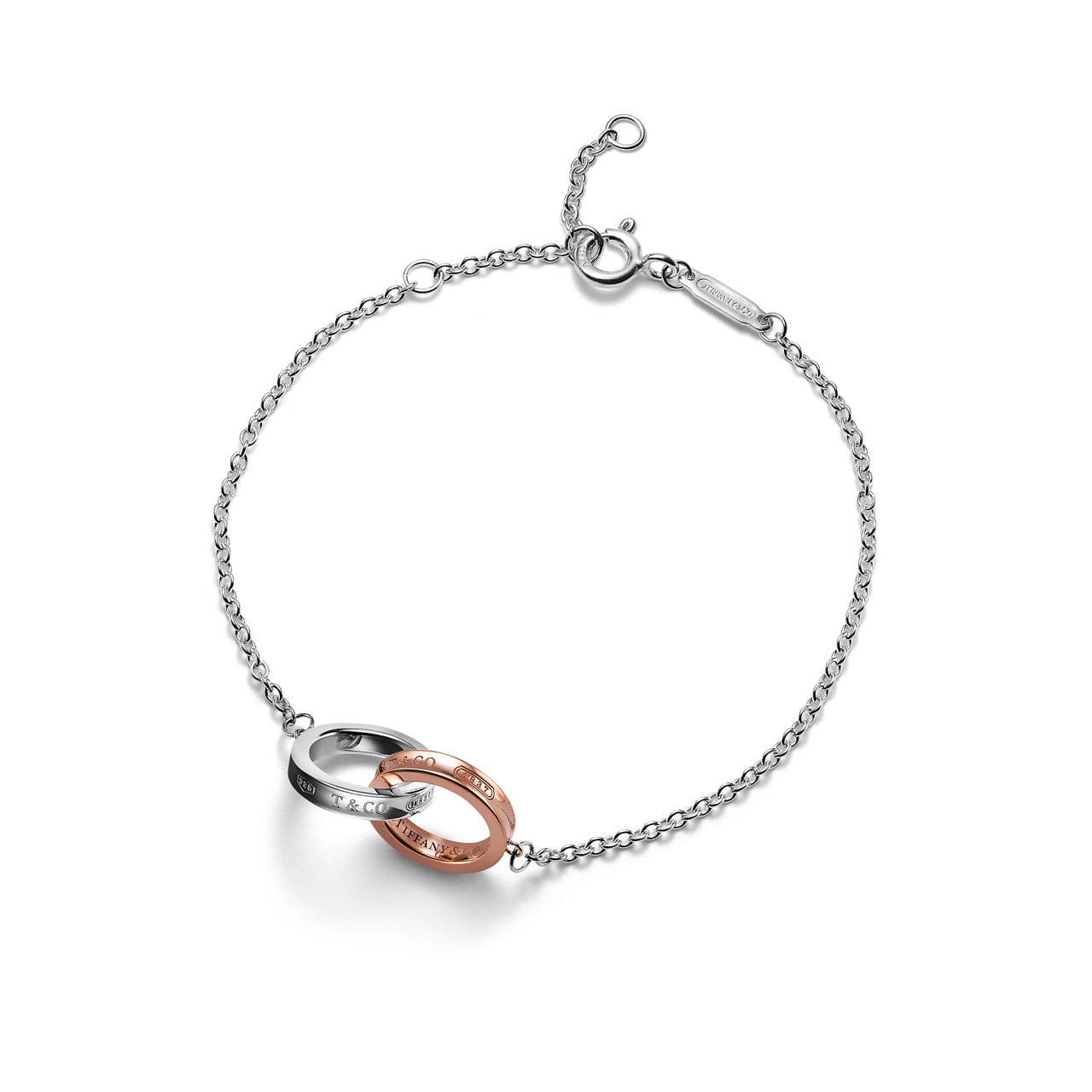 Interlocking Circles Chain Bracelet in Sterling Silver and Rose Gold