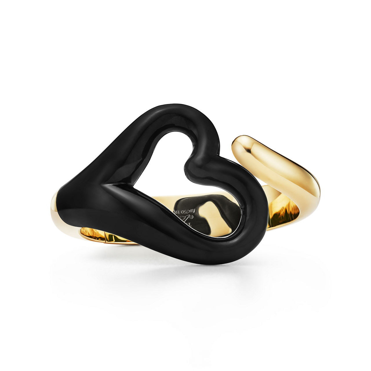 Open Heart Cuff in Yellow Gold with Black Nephrite Jade