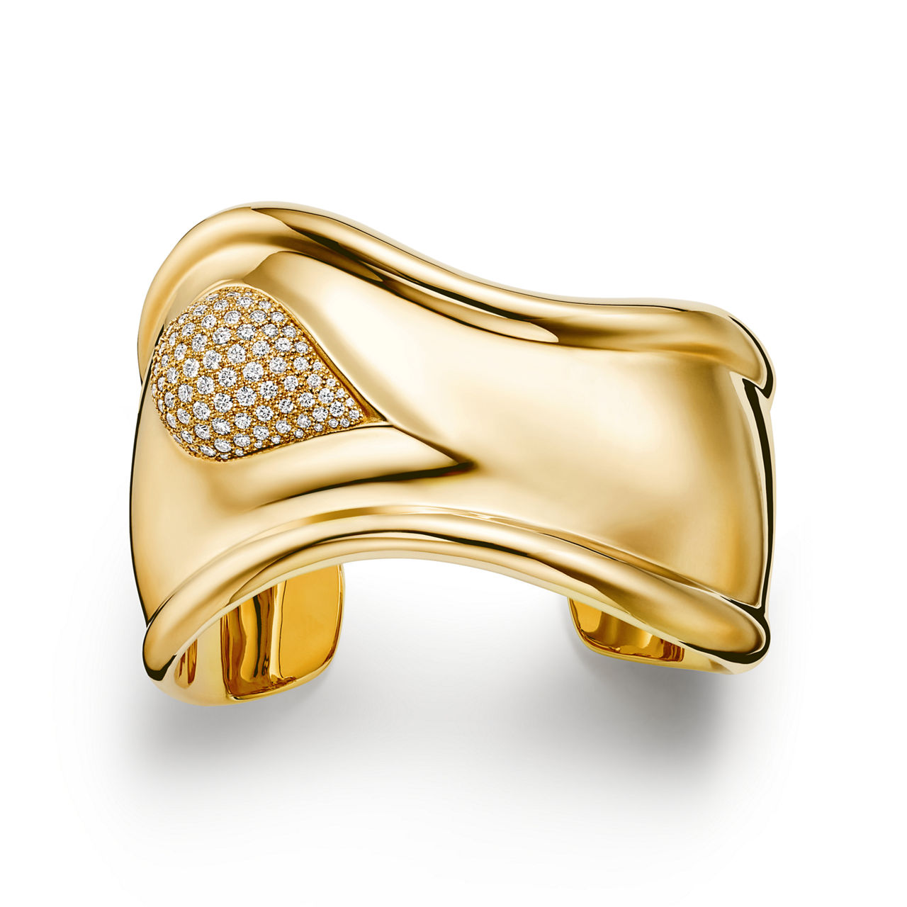 Bone Cuff in Yellow Gold with Pavé Diamonds, 43 mm Wide