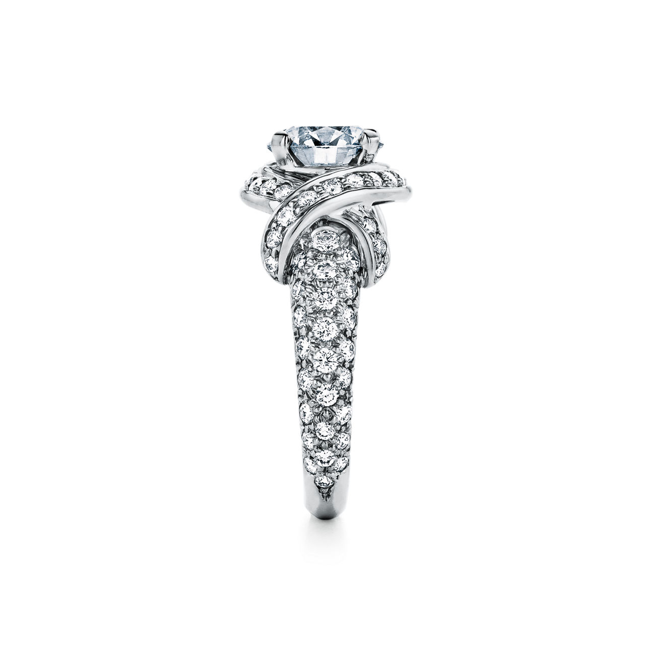 Ribbon Engagement Ring with a Diamond Platinum Band
