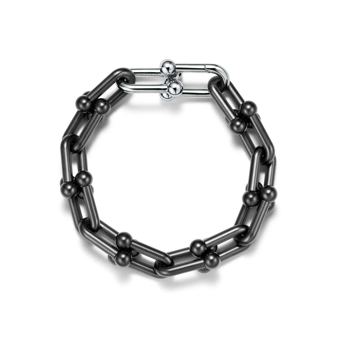Large Link Bracelet in Titanium and White Gold