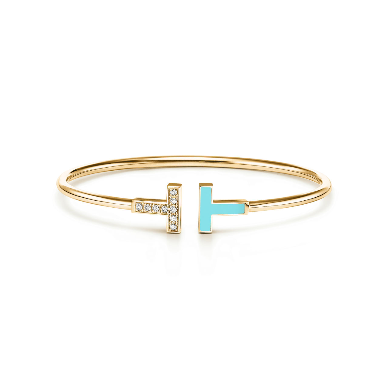 Wire Bracelet in Yellow Gold with Turquoise and Diamonds