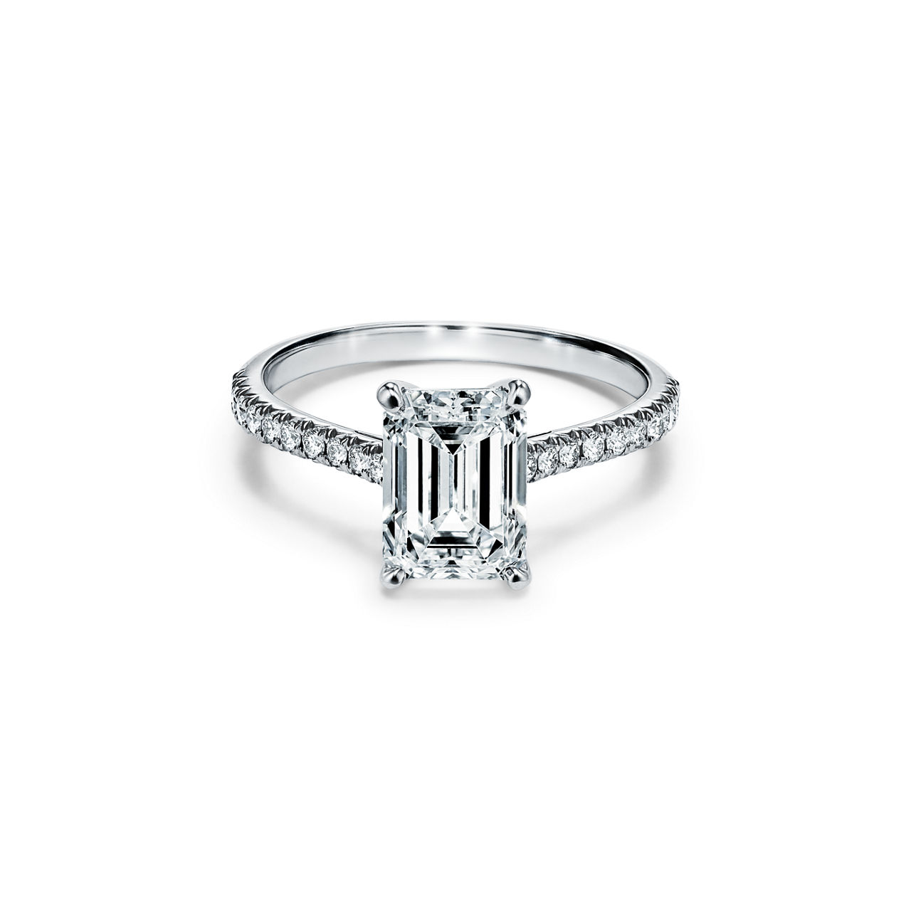Emerald-cut Engagement Ring with a Pavé Diamond Platinum Band