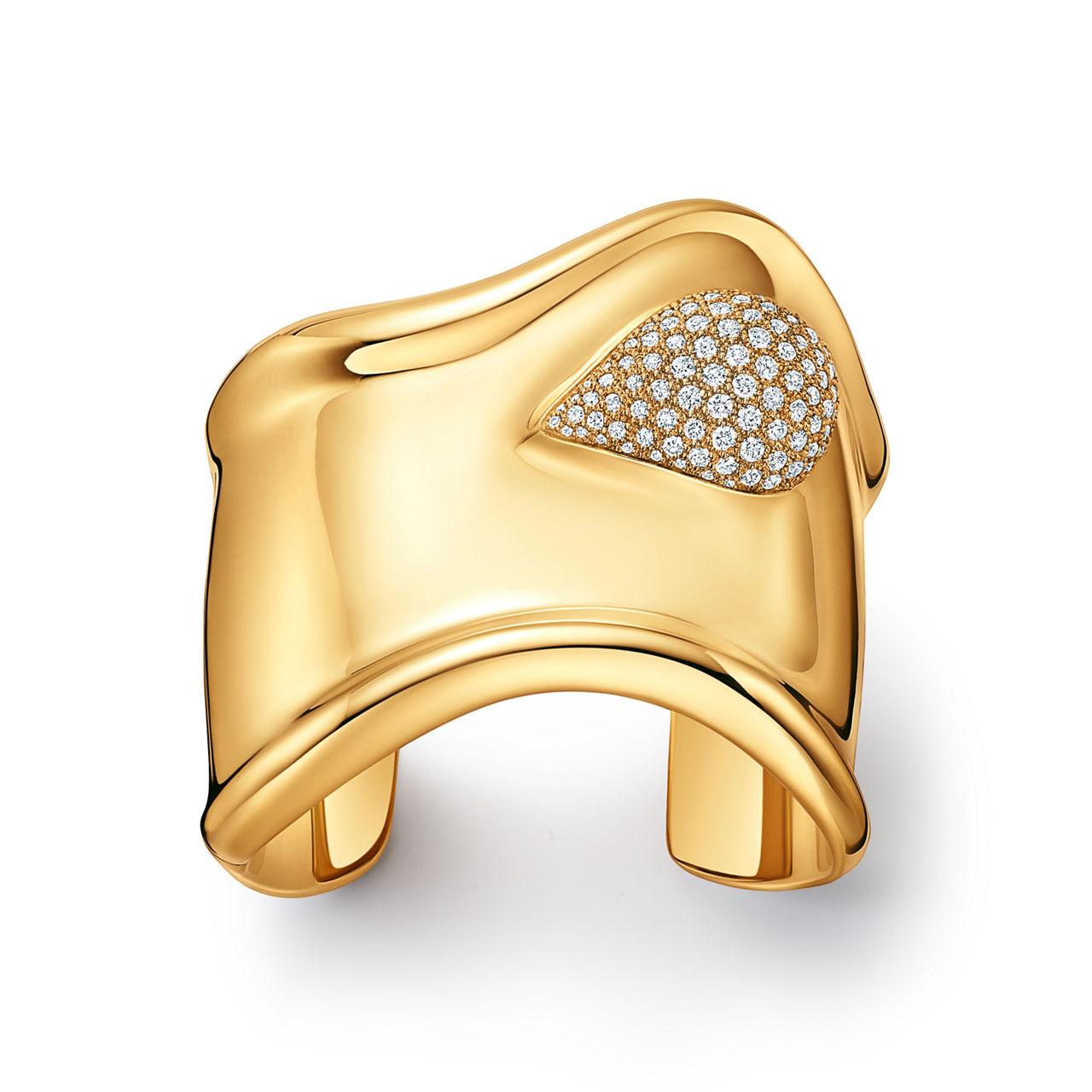 Bone Cuff in Yellow Gold with Pavé Diamonds, 61 mm Wide