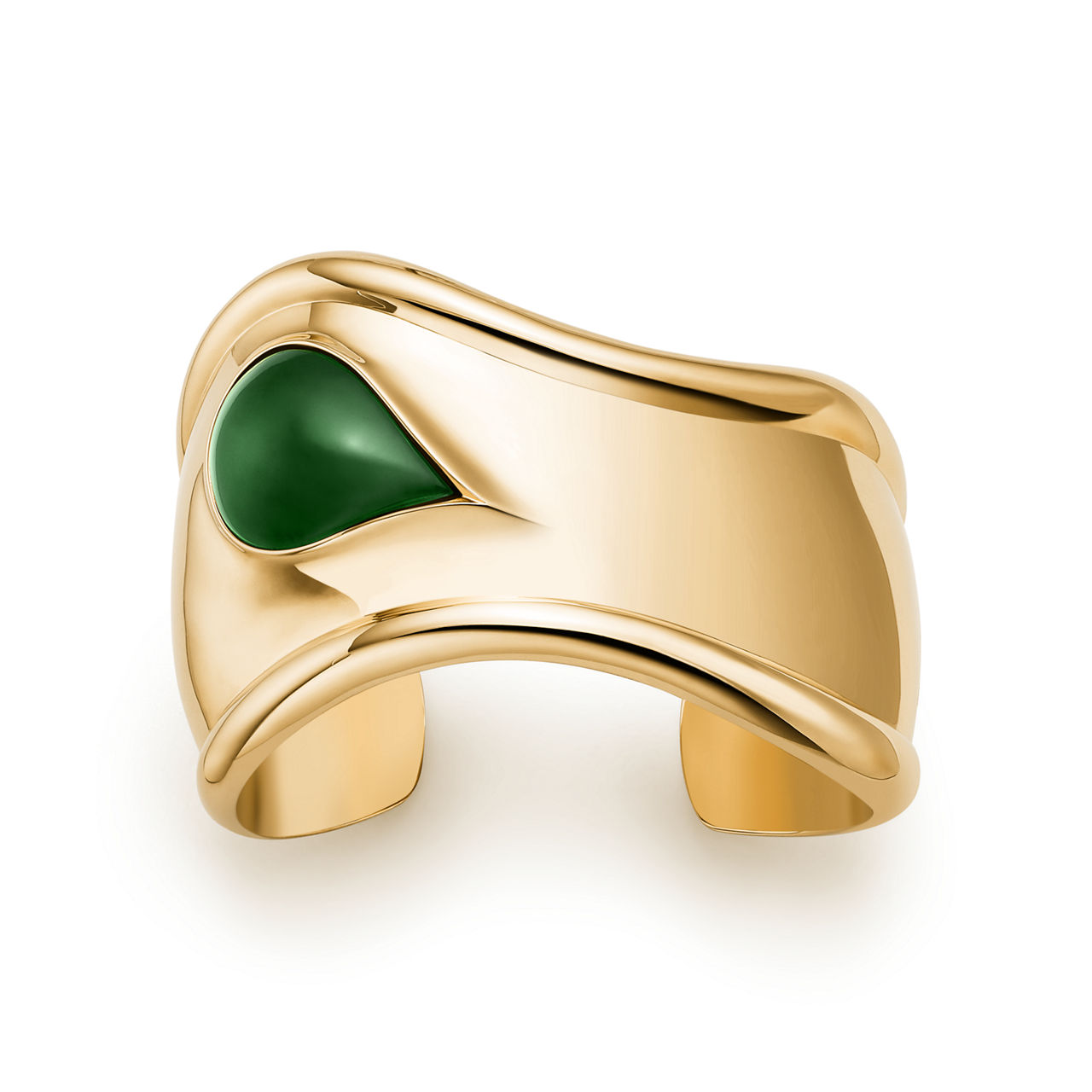 Small Bone Cuff in Yellow Gold with Green Nephrite Jade