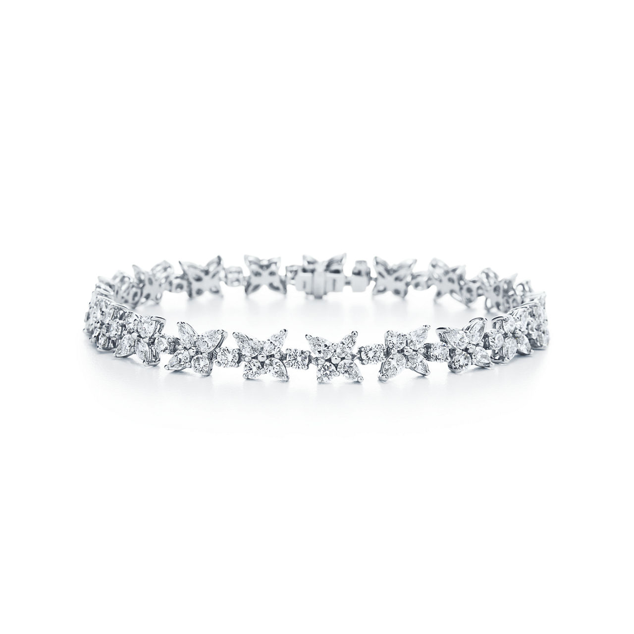Cluster Tennis Bracelet in Platinum with Diamonds
