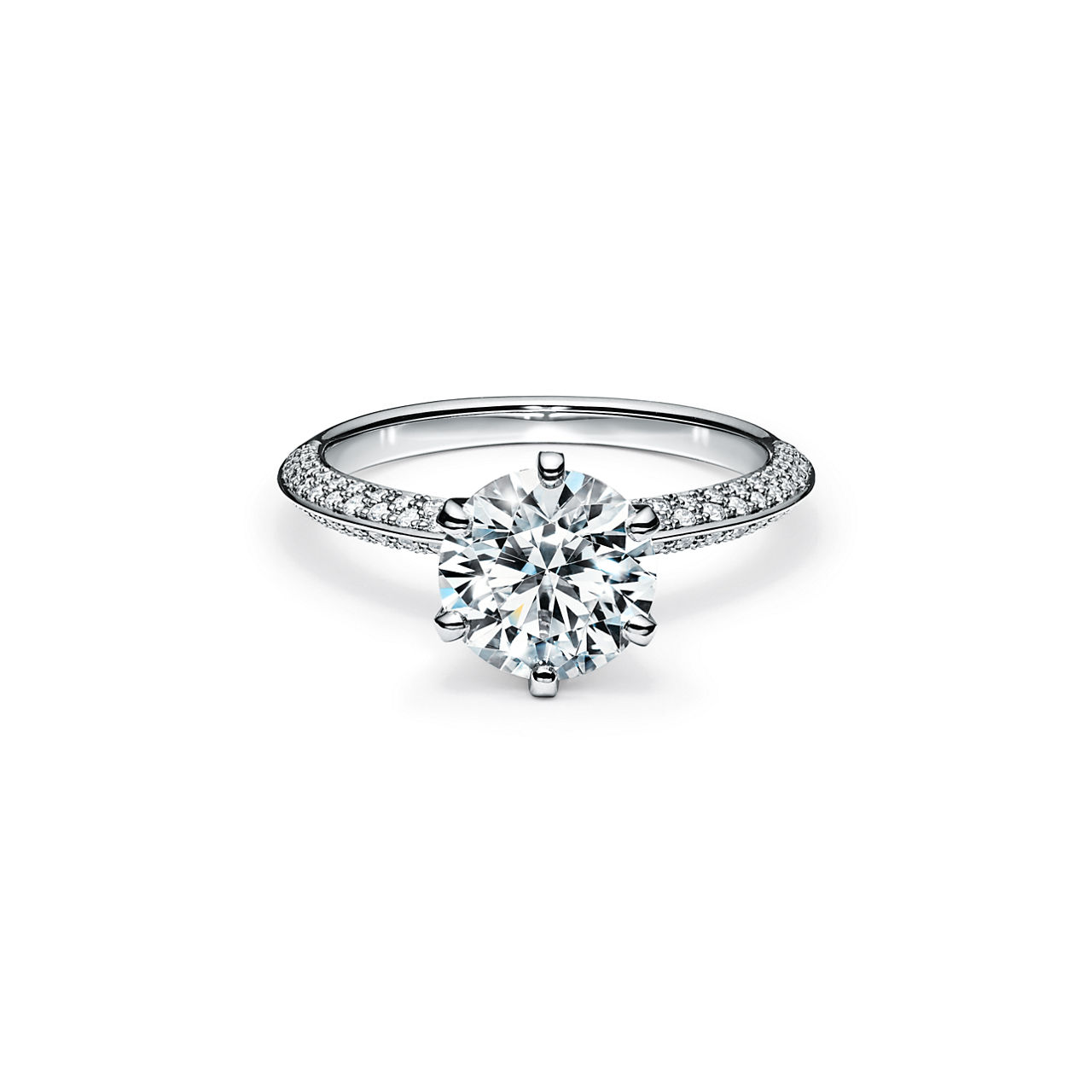 Engagement Ring with a Pavé Diamond Band in Platinum