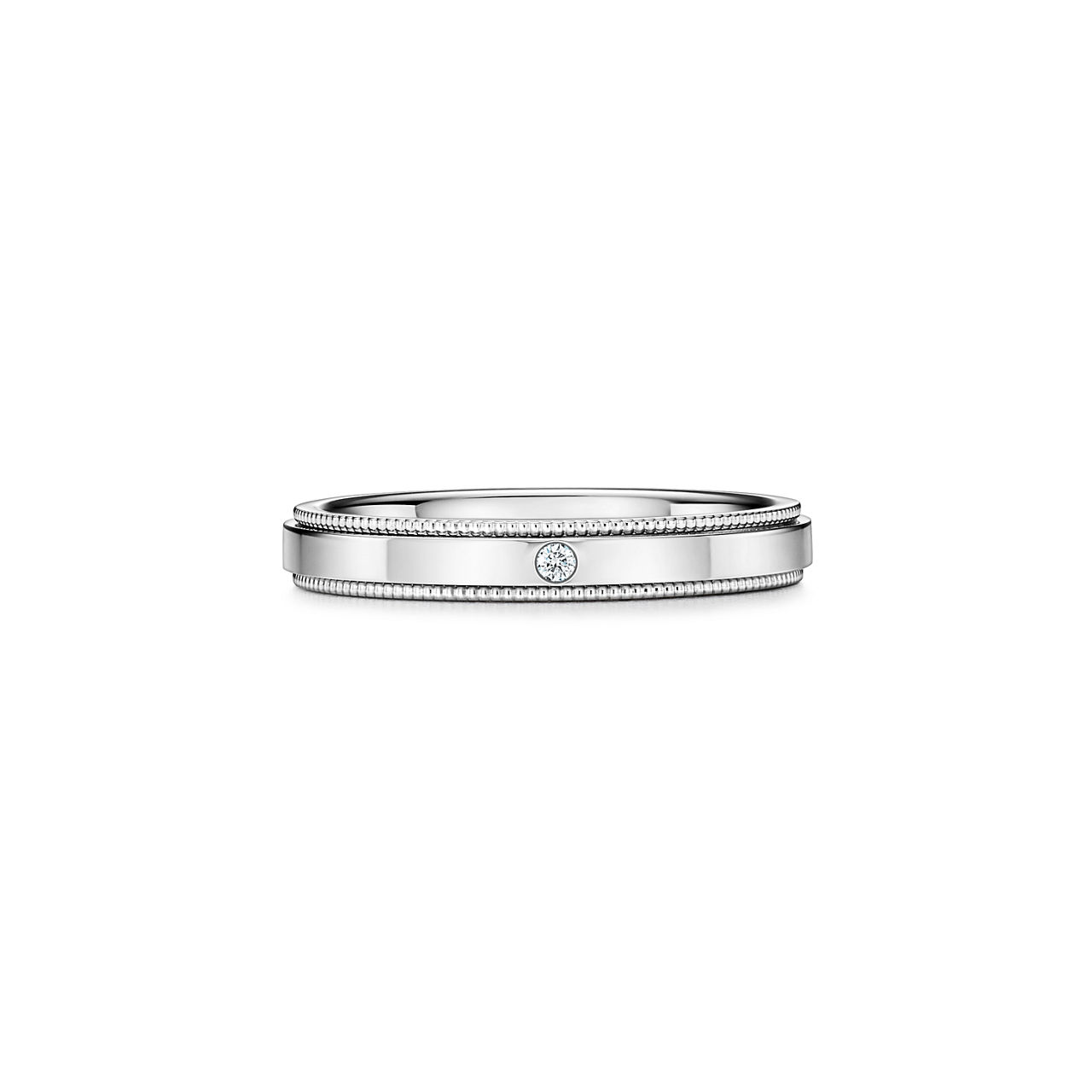 Milgrain Band Ring in Platinum with a Diamond, 3 mm Wide