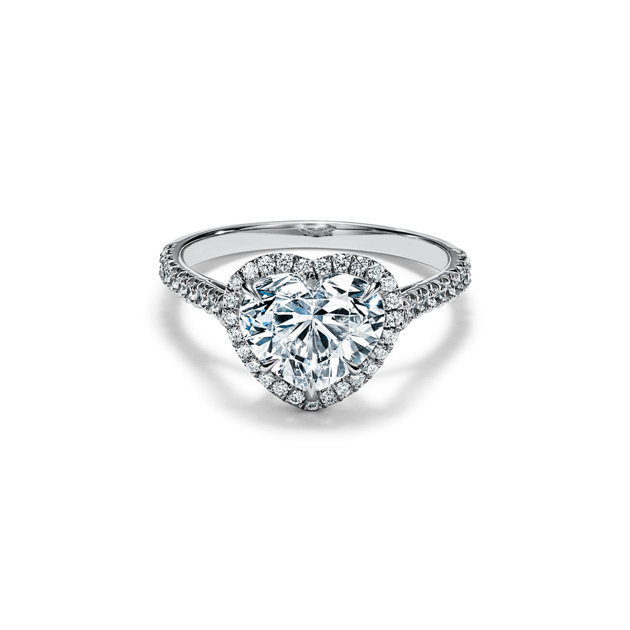 Heart-shaped Halo Engagement Ring with a Diamond Platinum Band