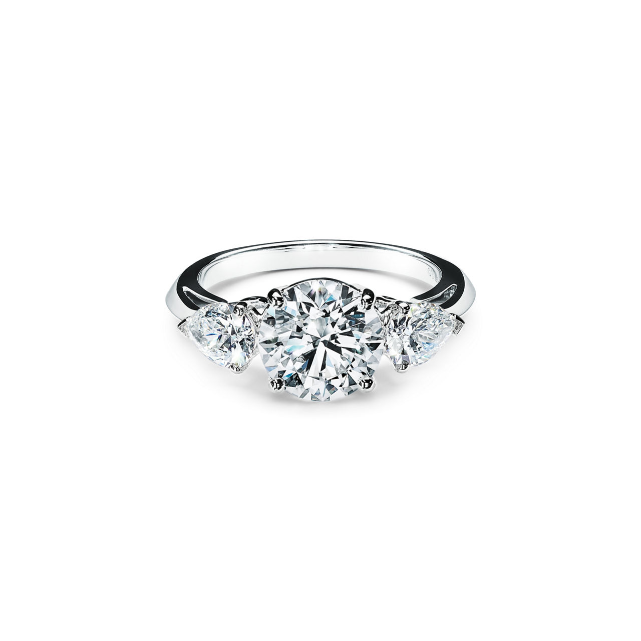 Engagement Ring with Pear-shaped Side Stones in Platinum