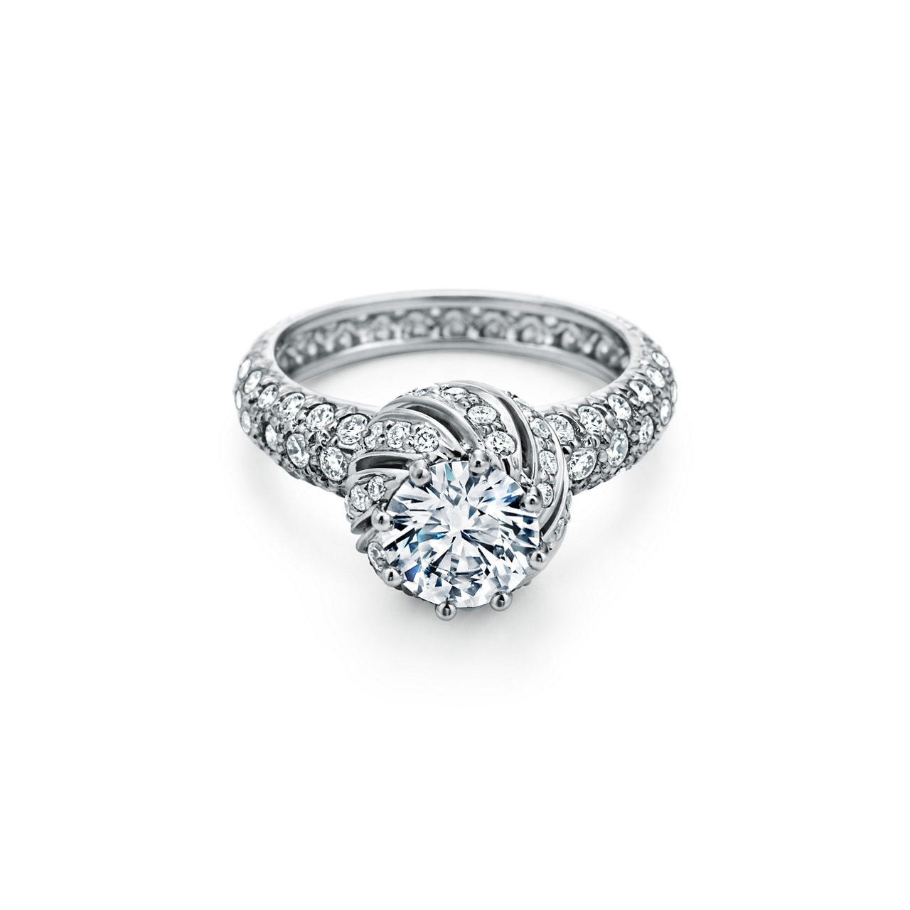 Buds Round Brilliant Engagement Ring with a Diamond Platinum Band