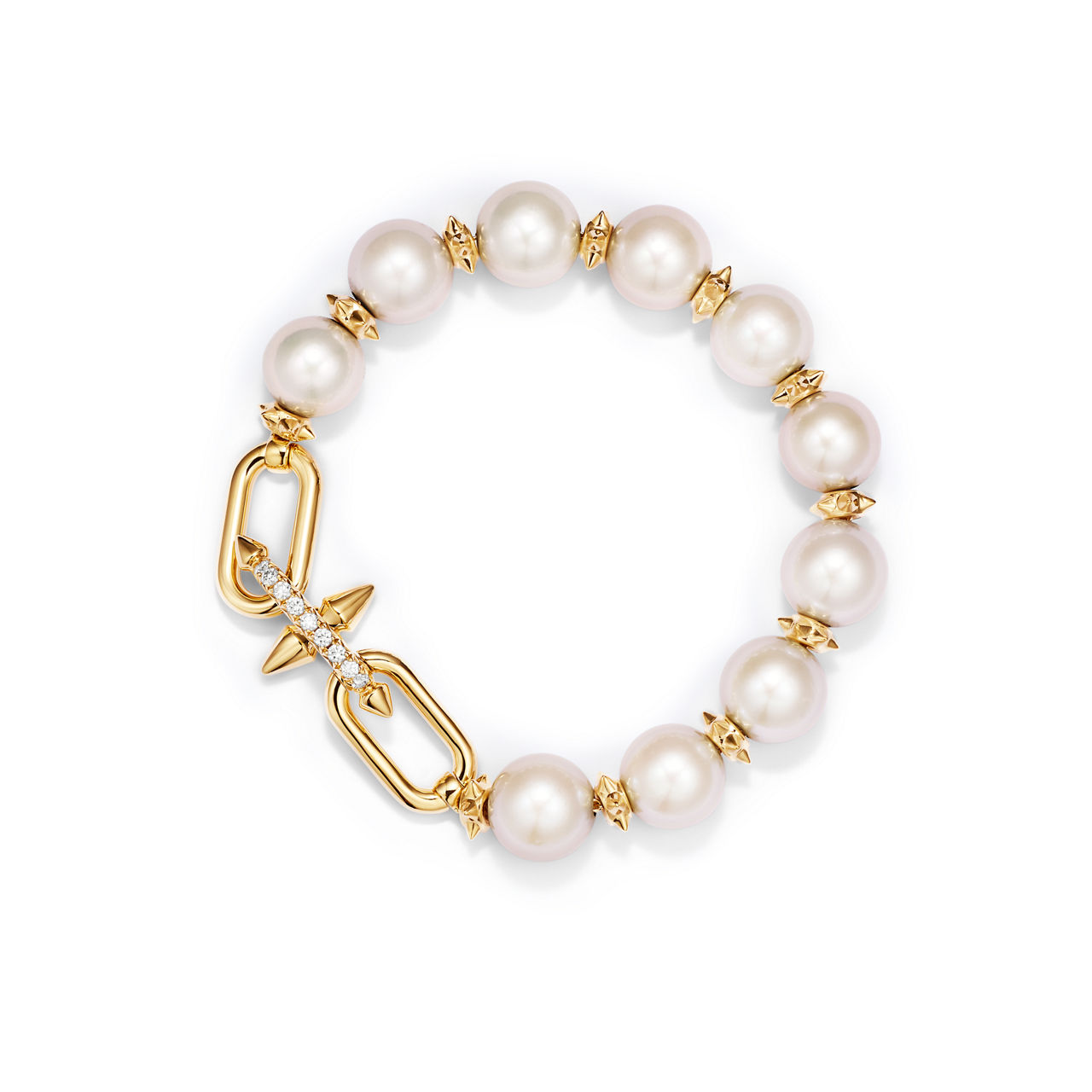 Pearl Bracelet in Yellow Gold with Diamonds