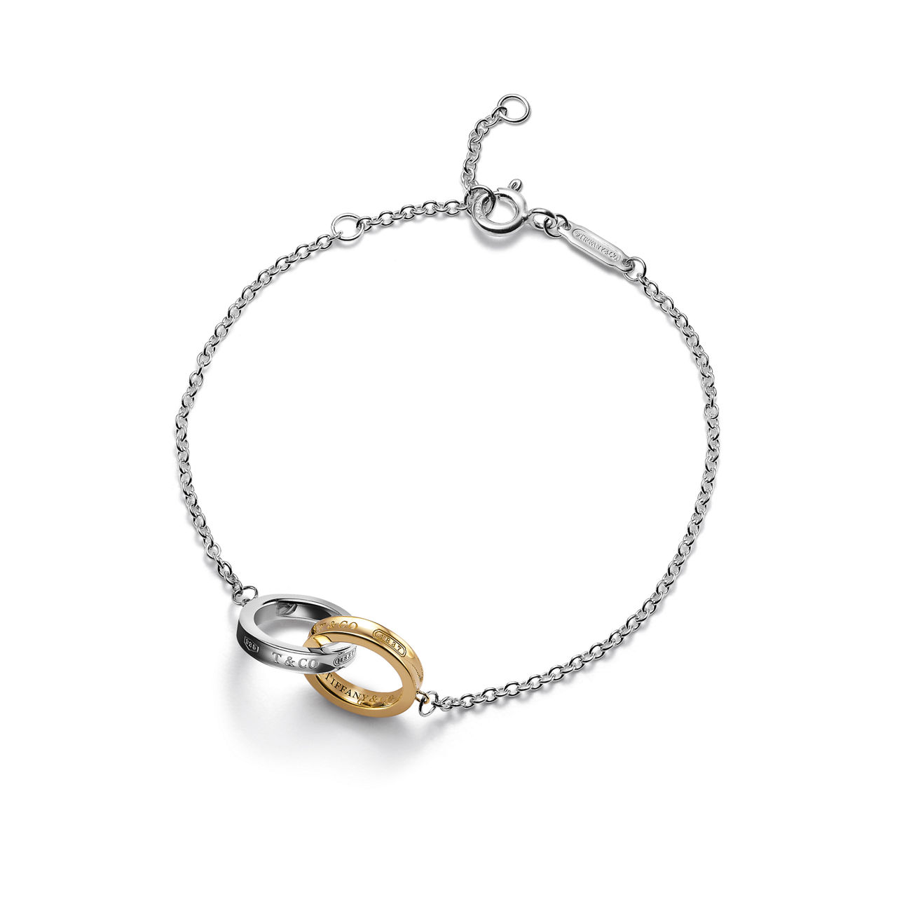 Interlocking Circles Chain Bracelet in Sterling Silver and Yellow Gold