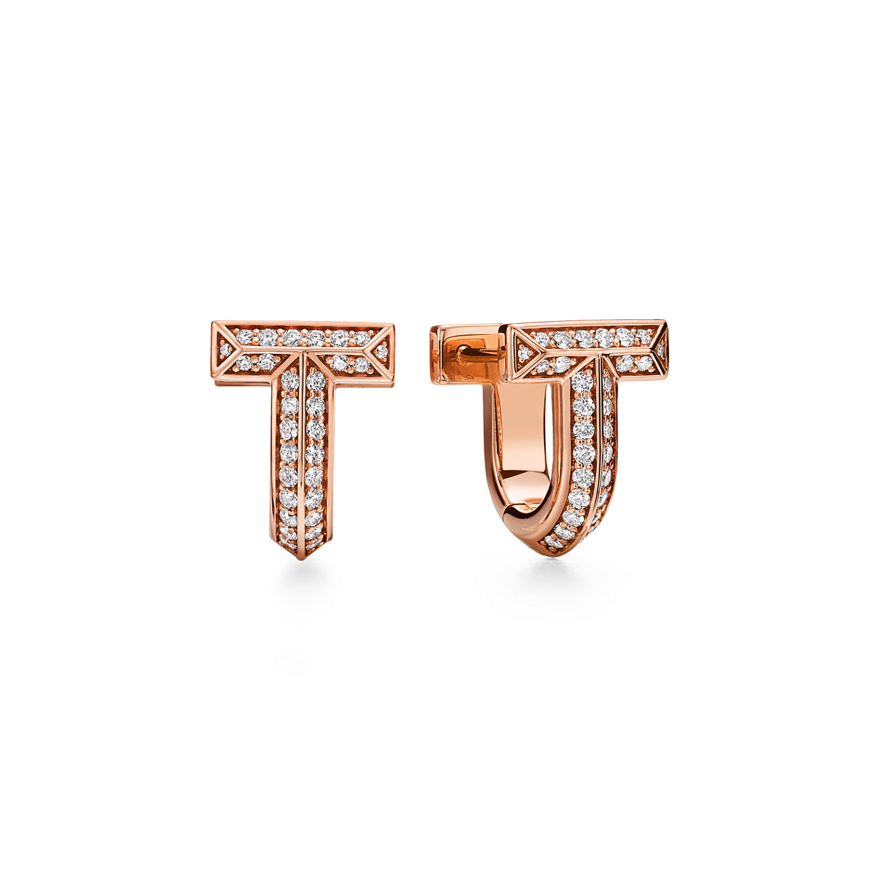 T1 Half Pavé Diamond Huggie Earrings in Rose Gold