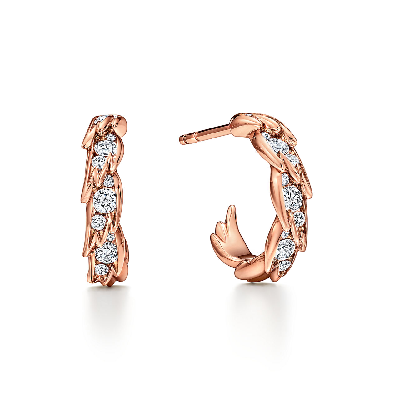 Wings Hoop Earrings in Platinum with Diamonds