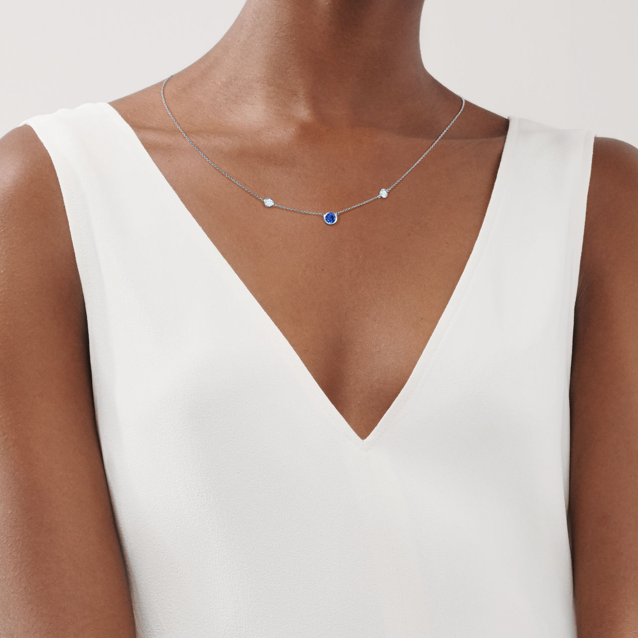Color by the Yard Necklace in Platinum with a Sapphire and Diamonds
