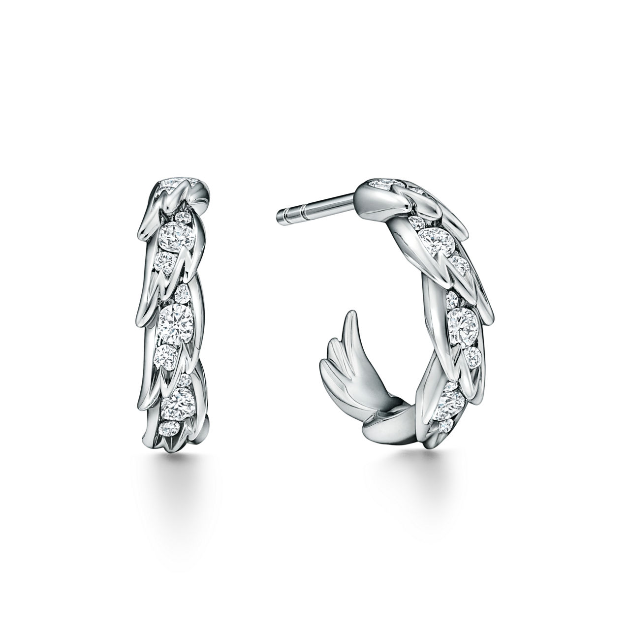 Wings Hoop Earrings in Platinum with Diamonds