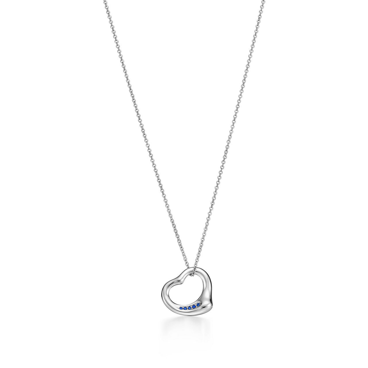 Open Heart Pendant in Platinum with Sapphires, 16 mm