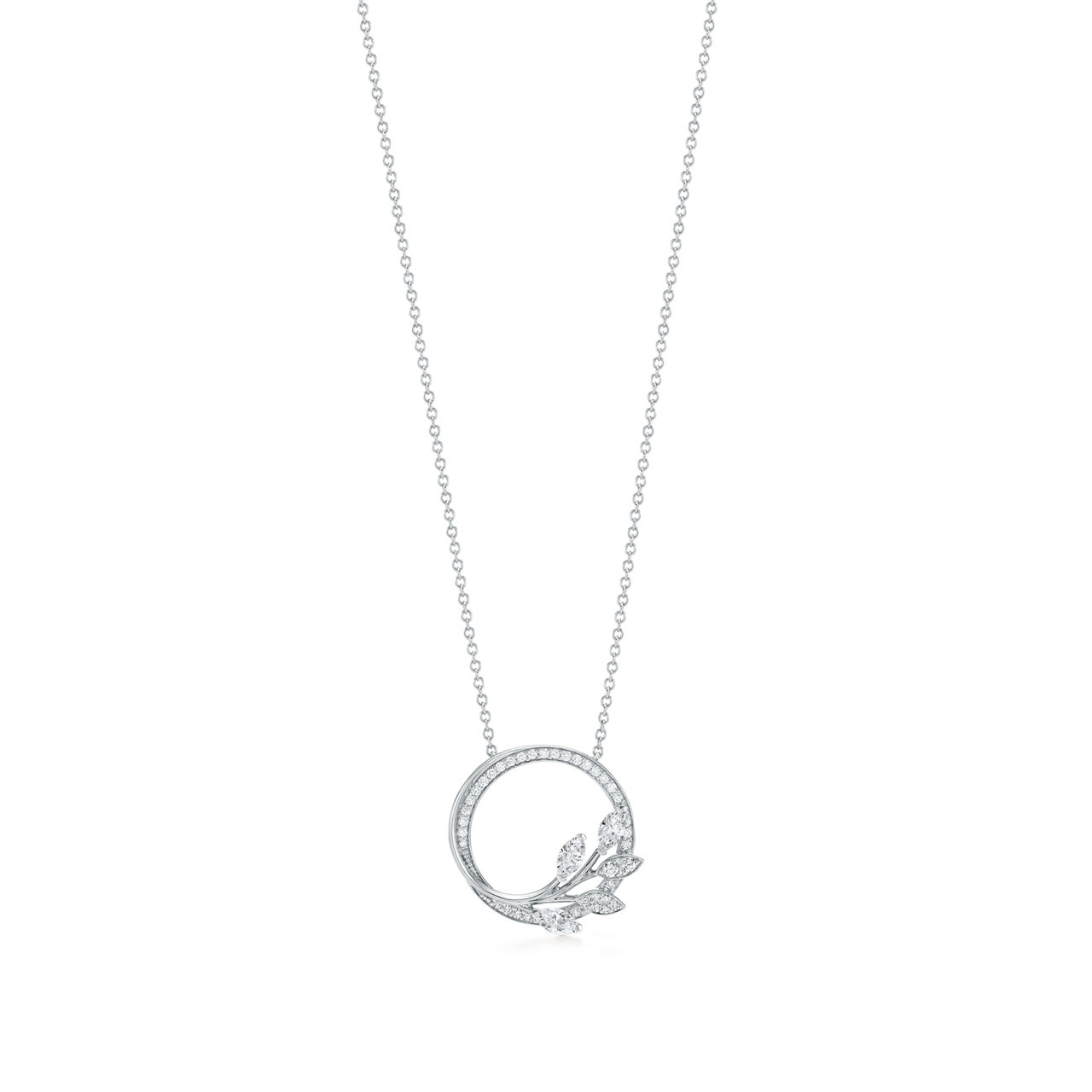 Diamond Vine Circle Pendant in Platinum