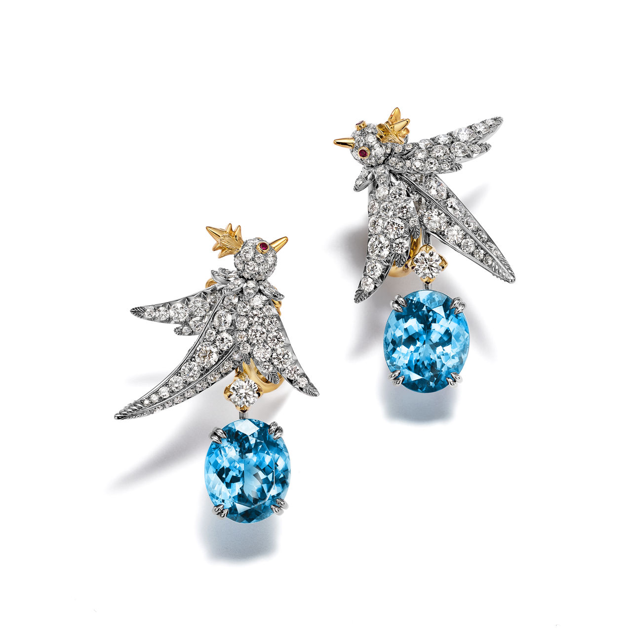 Drop Earrings in Platinum and Gold with Aquamarines
