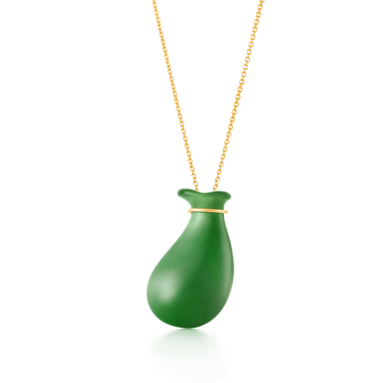 Bottle Jug Pendant in Yellow Gold with Green Nephrite Jade