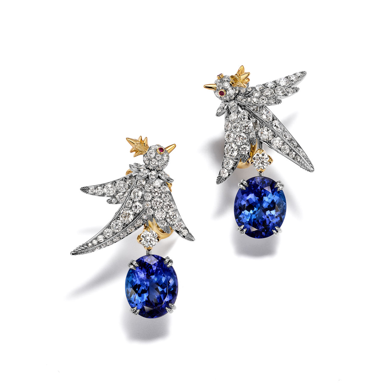 Drop Earrings in Platinum and Yellow Gold with Tanzanites