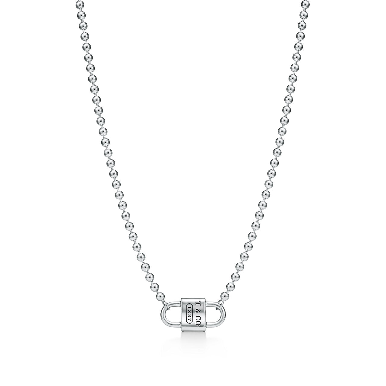 Small Double Lock Bead Necklace in Sterling Silver