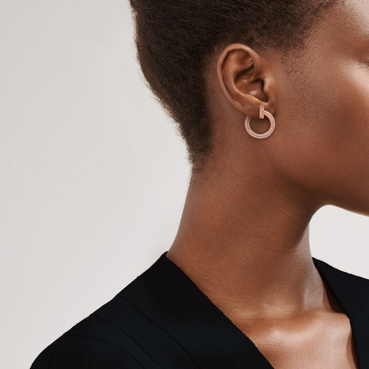 T1 Open Hoop Earrings in Rose Gold with Diamonds