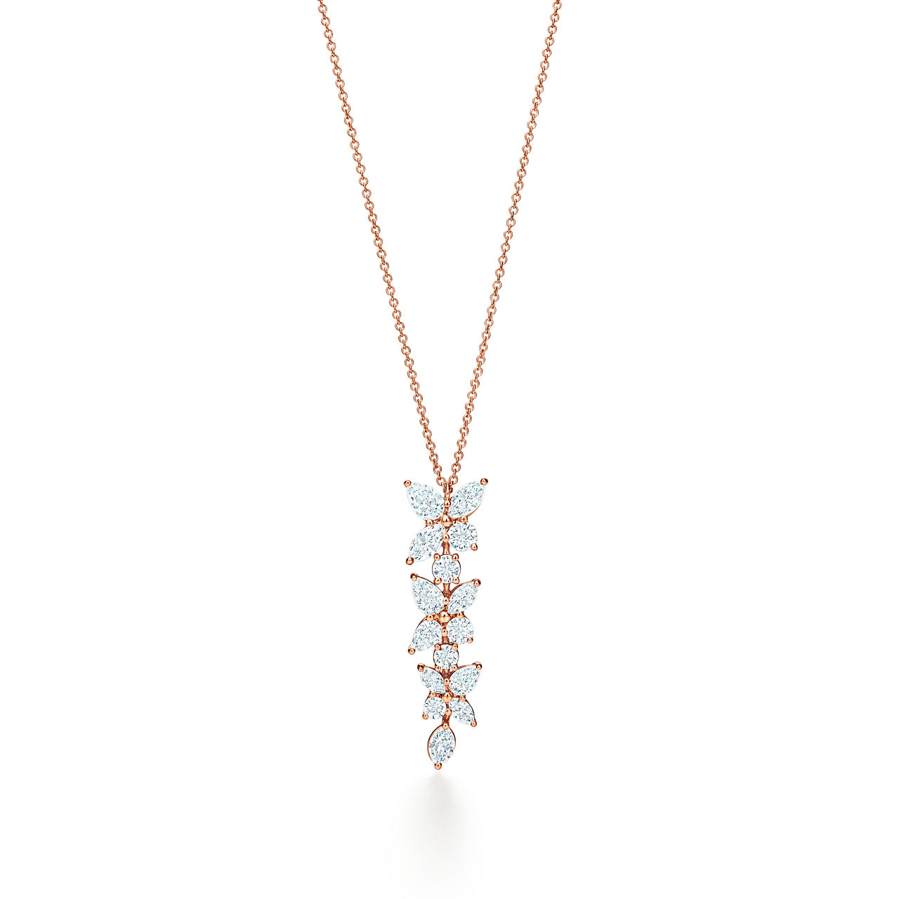 Mixed Cluster Diamond Drop Pendant in 18k Rose Gold
