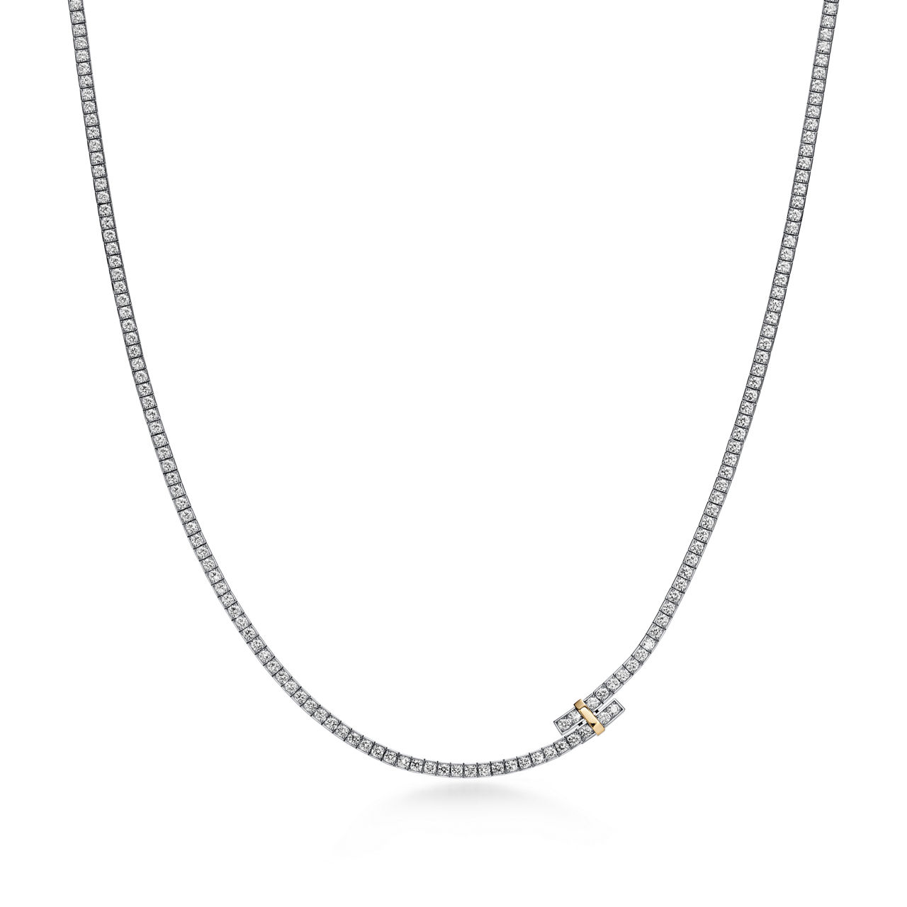 Bypass Necklace in Platinum and Yellow Gold with Diamonds