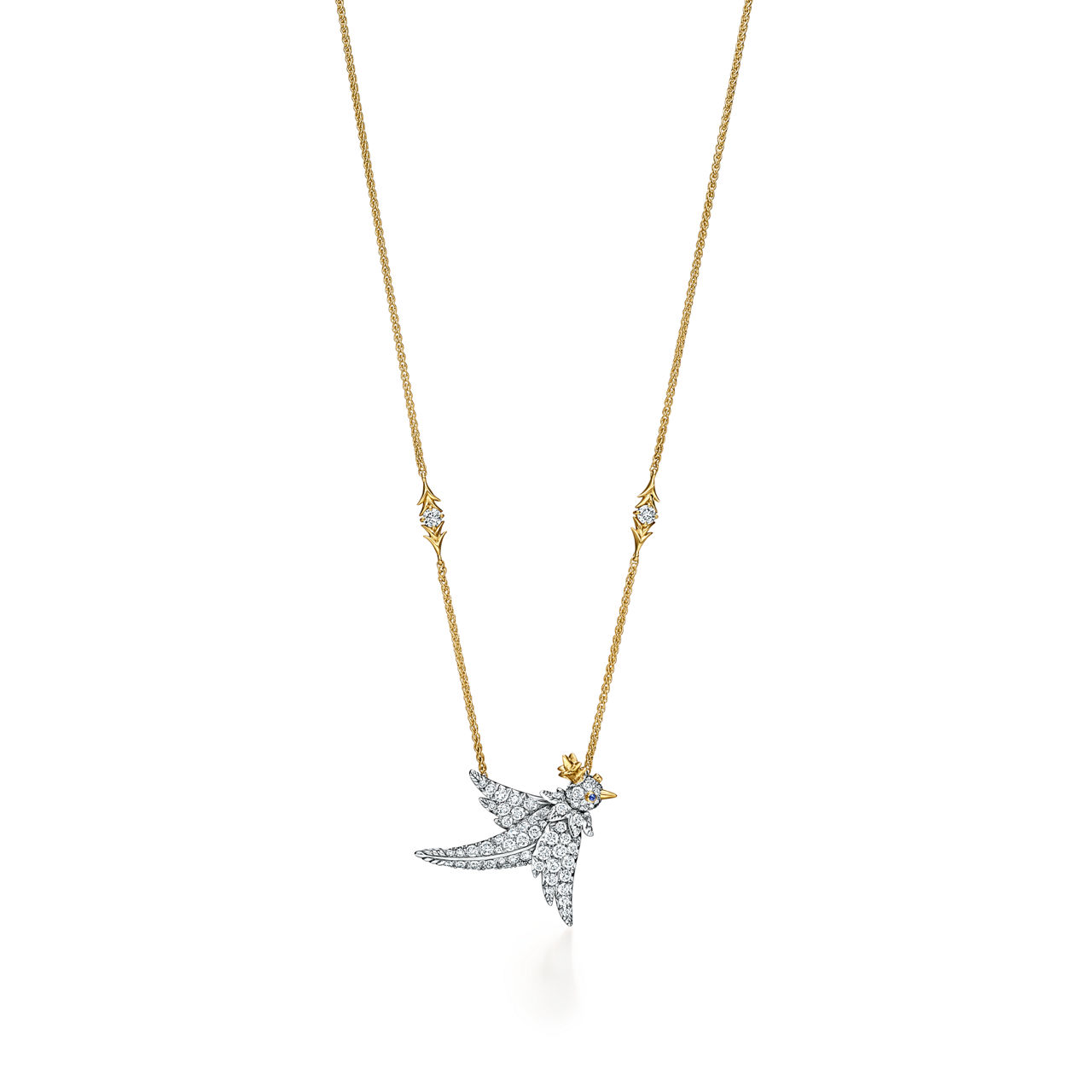 Bird Pendant in Platinum and Gold with Diamonds