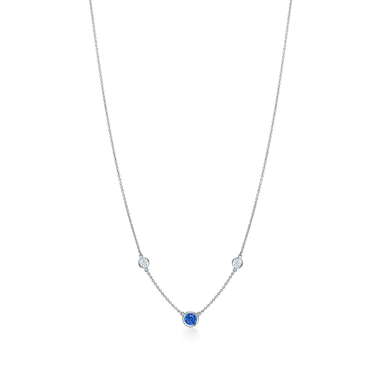 Color by the Yard Necklace in Platinum with a Sapphire and Diamonds