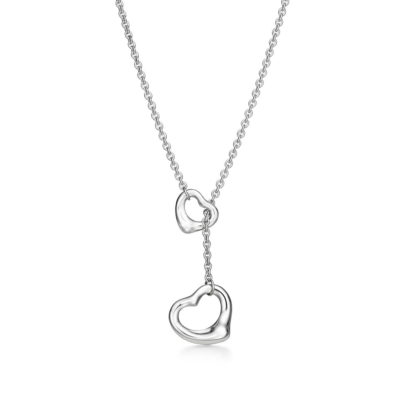 Open Heart Lariat Necklace in Silver, 16 mm