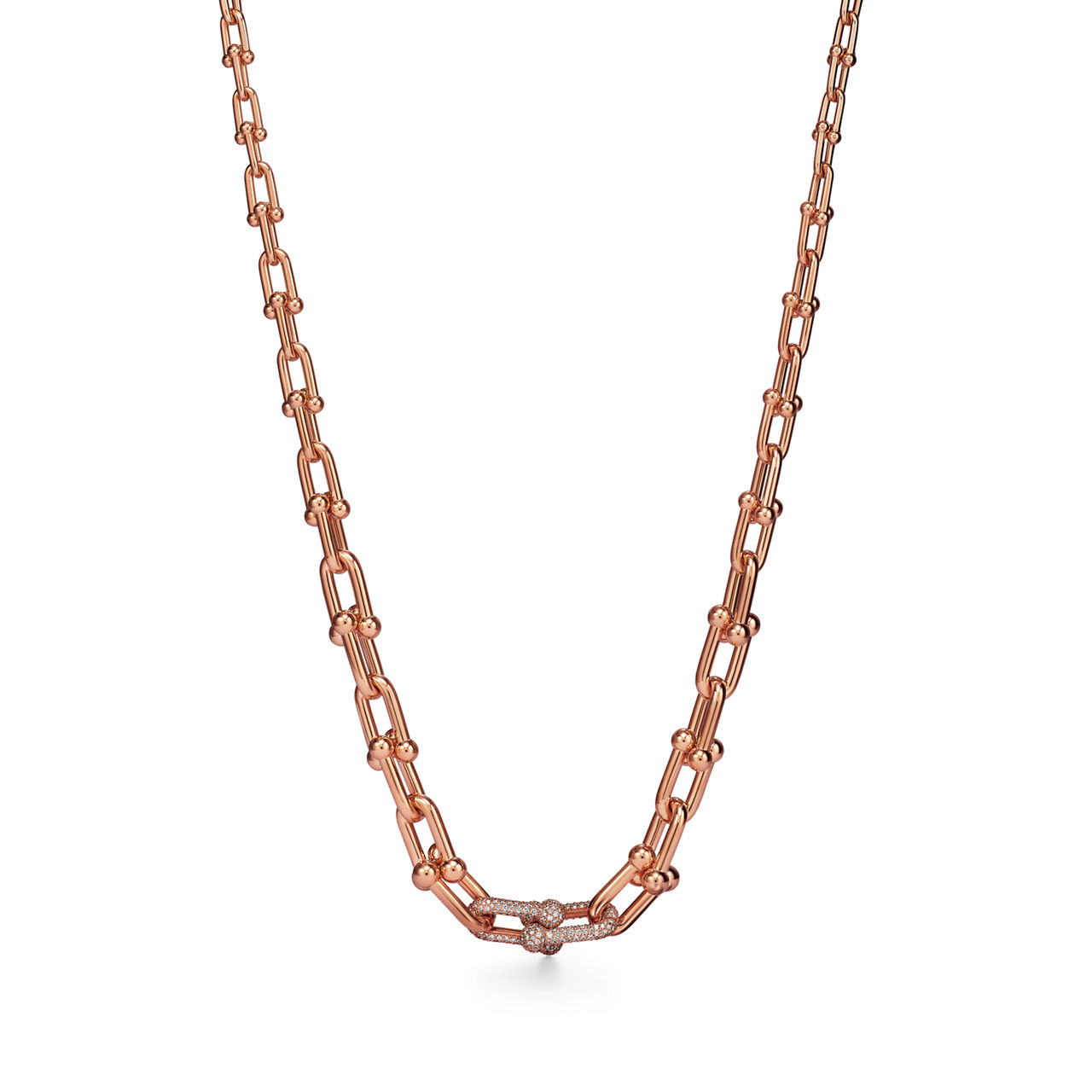 Graduated Link Necklace in Yellow Gold with Diamonds
