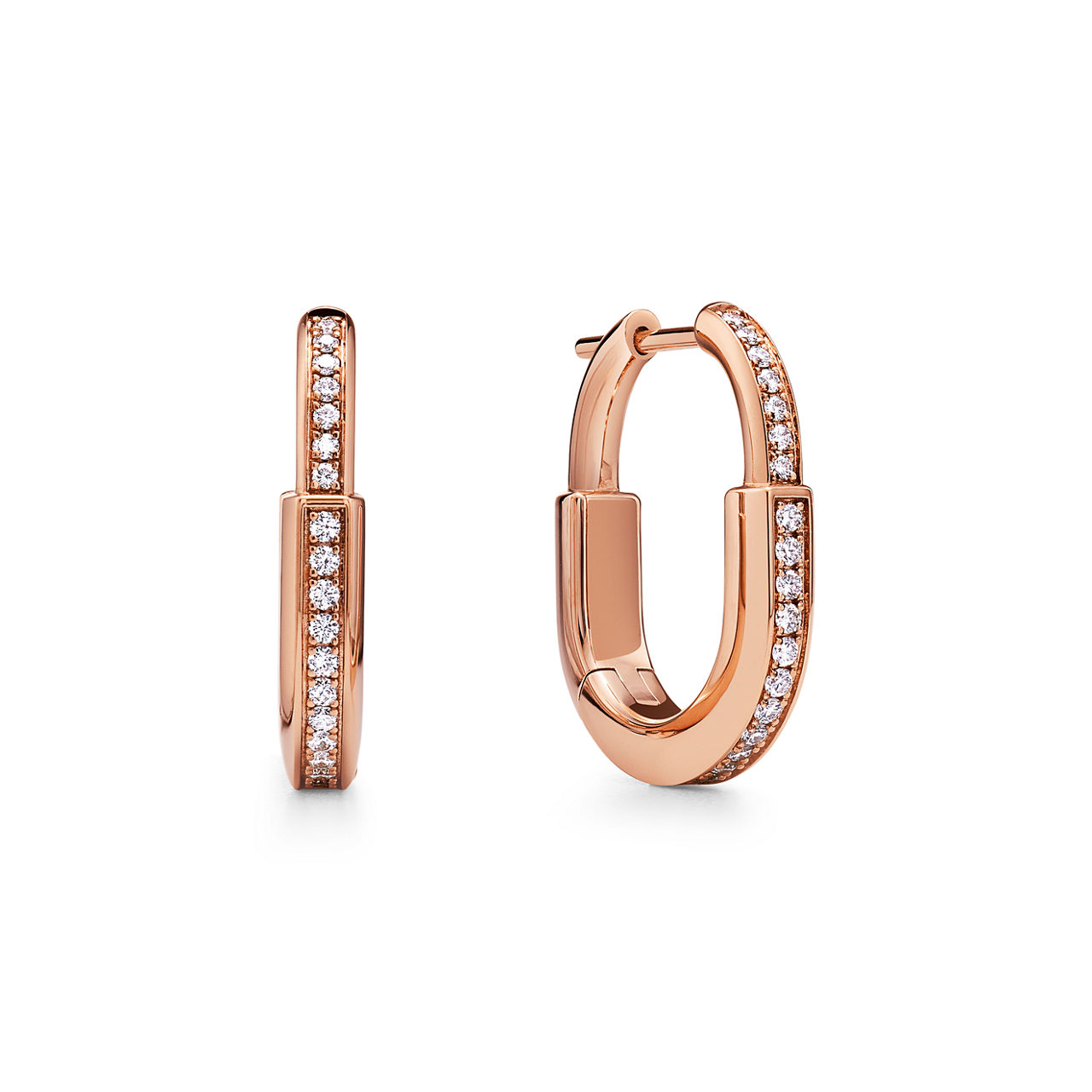 Small Lock Earrings in Rose Gold with Pavé Diamonds