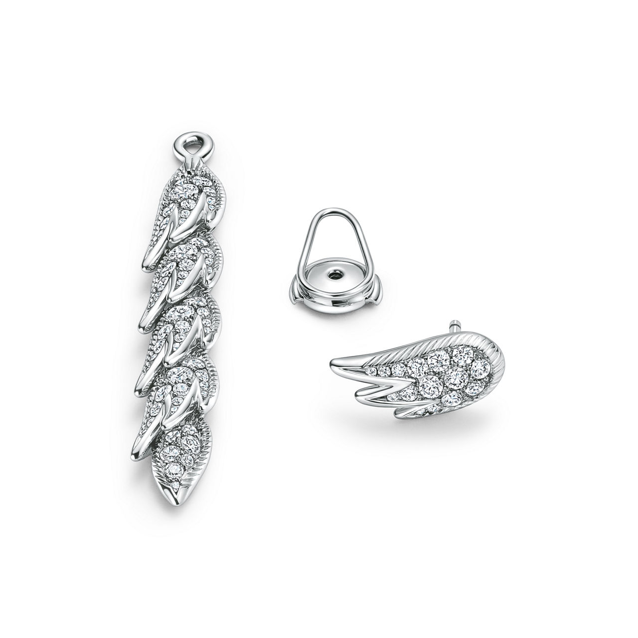 Wings Drop Earrings in Platinum with Diamonds
