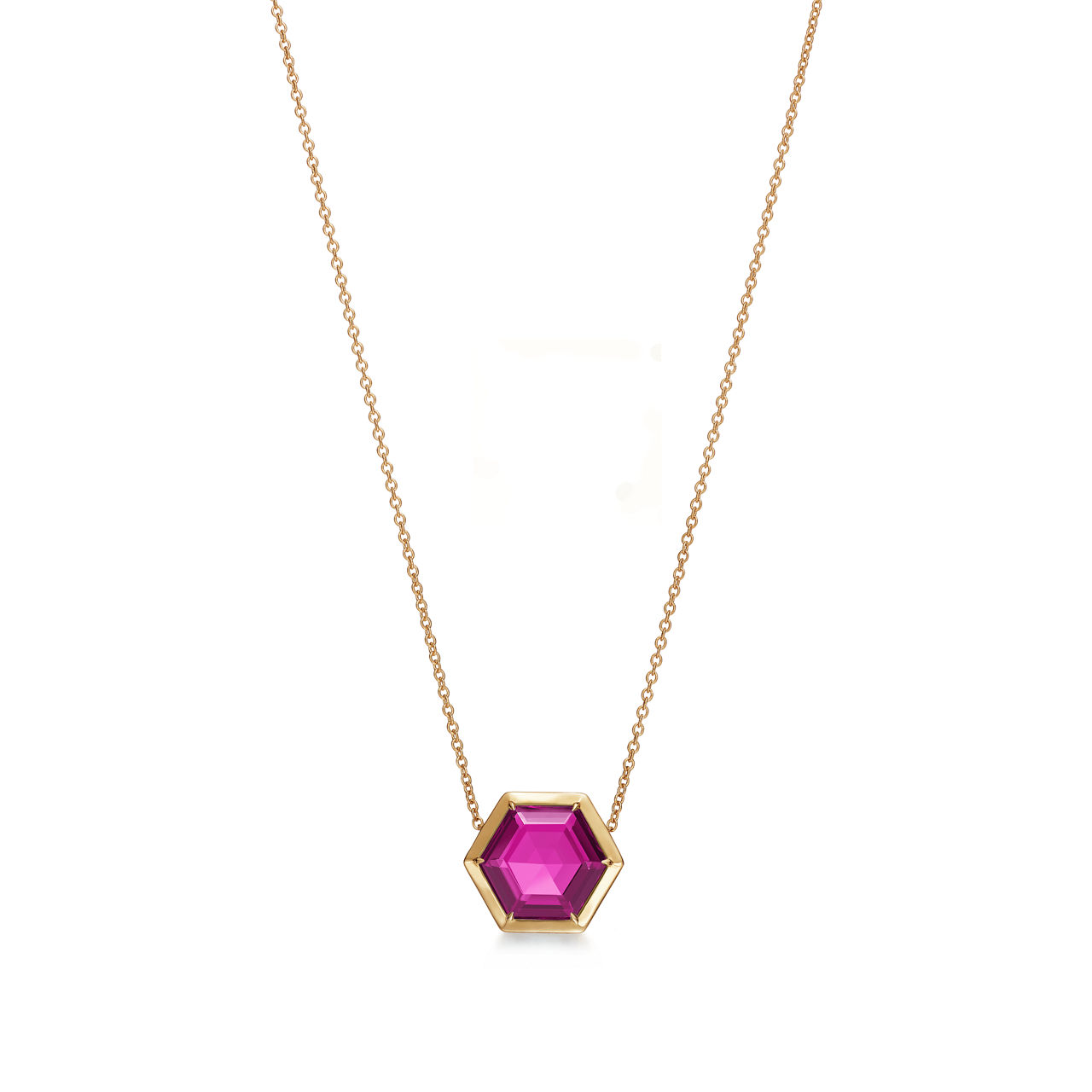 Hexagon Pendant in 18k Gold with a Rubellite