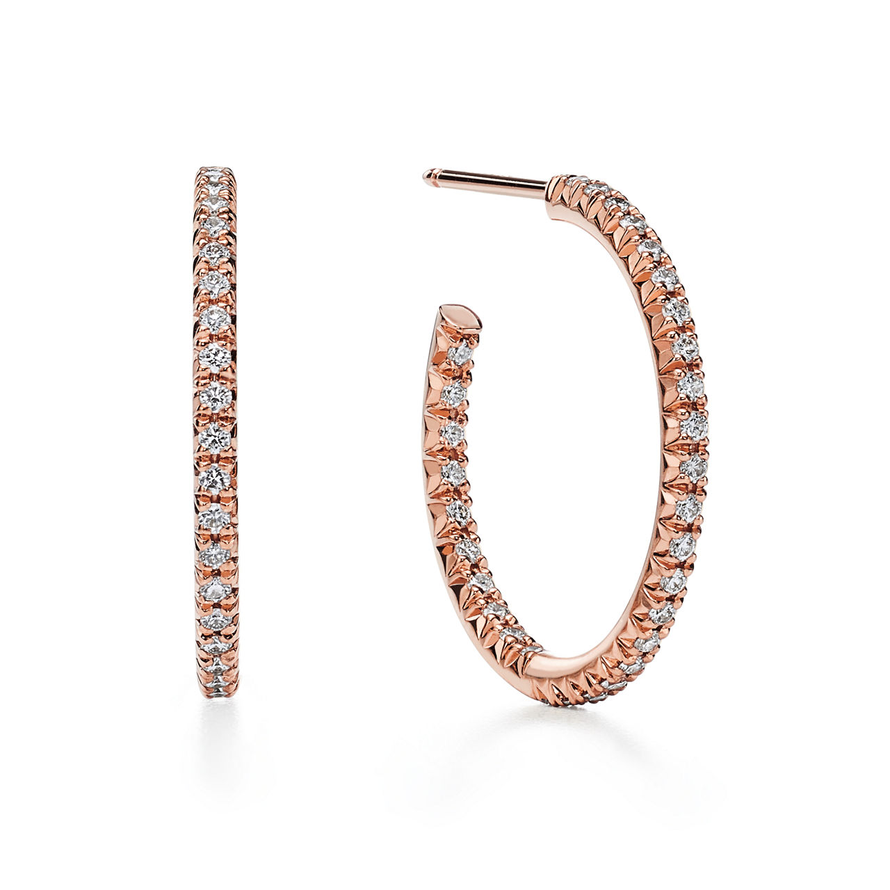 Hoop Earrings in Rose Gold with Diamonds, Medium