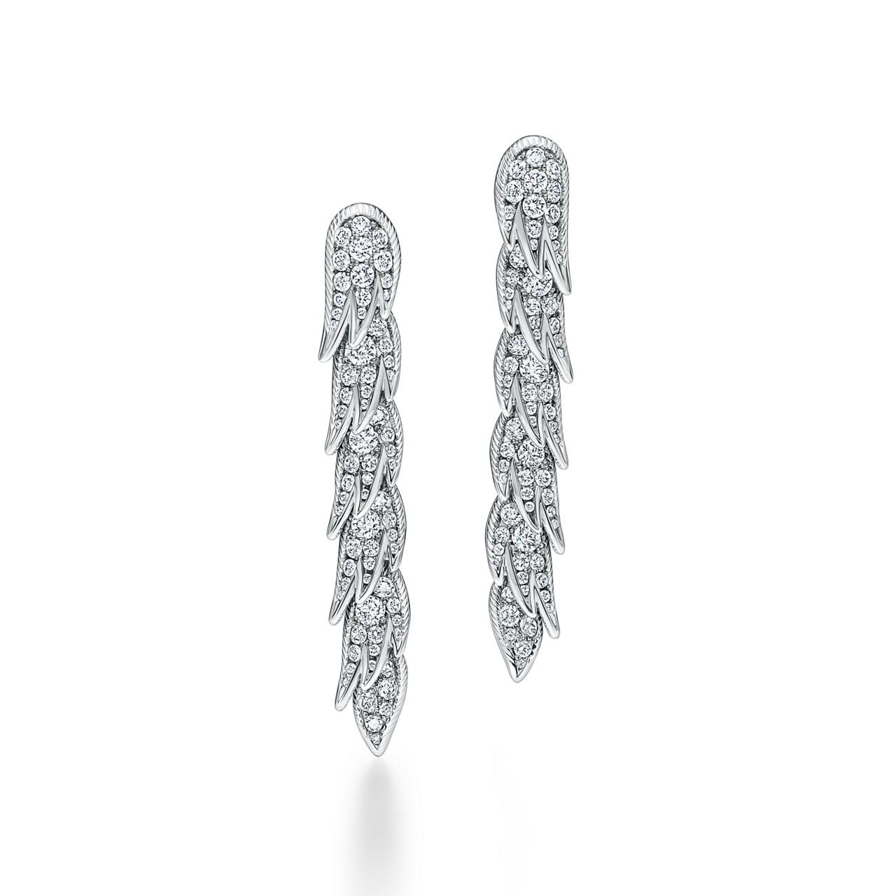 Wings Drop Earrings in Platinum with Diamonds