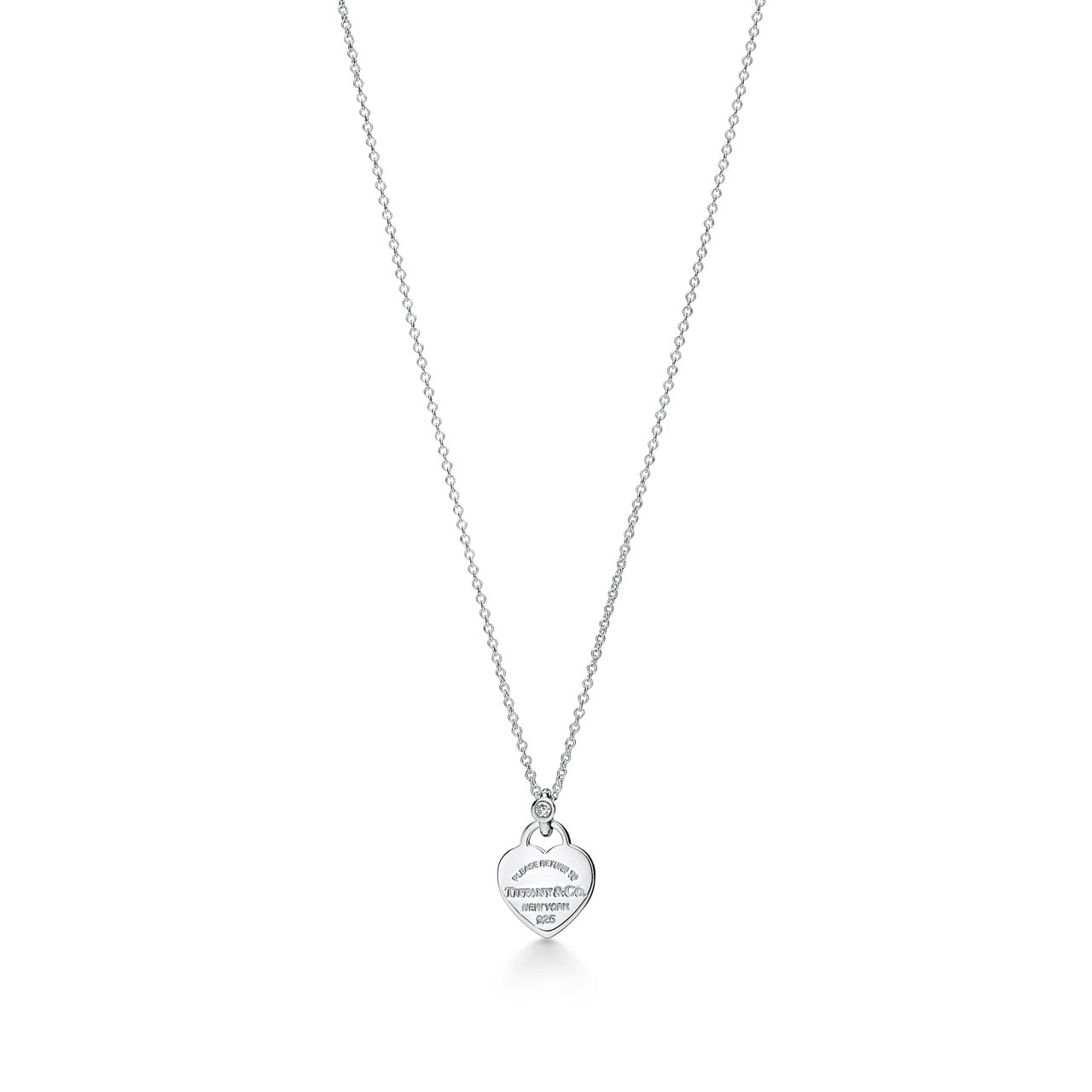 Mini Heart Tag Pendant in Sterling Silver with a Diamond