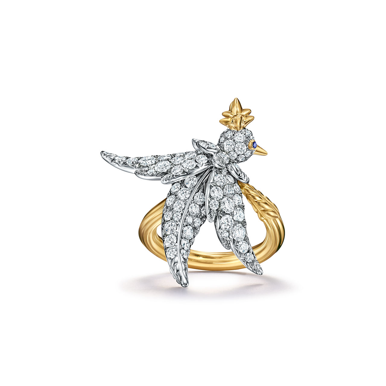Bird Ring in Platinum and Gold with Diamonds