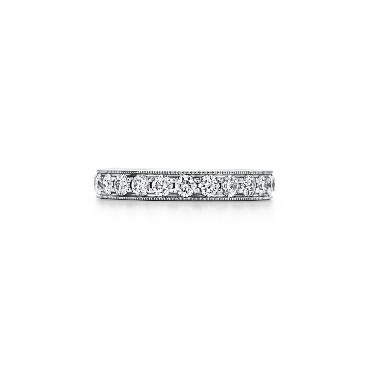Milgrain Band Ring in Platinum with Diamonds, 3.2mm Wide